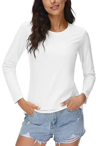 Magcomsen Long Sleeve Shirts For Women White T Shirts Lightweight Summer Tops Rash Guard Sun Protection Shirts Women Dry Fit Tshirts Running Shirts,S #TOP1