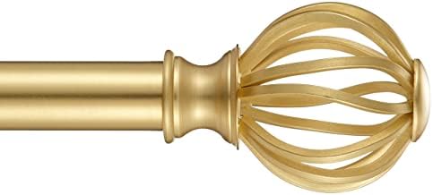 Brass Curtain Rods 72-144", Decorative Curtain Rods with Round Cage Finials, Adjustable Drapery Rod 1 inch Diameter Metal Single Curtain Rod