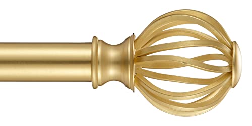 Brass Curtain Rods 72-144", Decorative Curtain Rods With Round Cage Finials, Adjustable Drapery Rod 1 Inch Diameter Metal Single Curtain Rod #TOP28