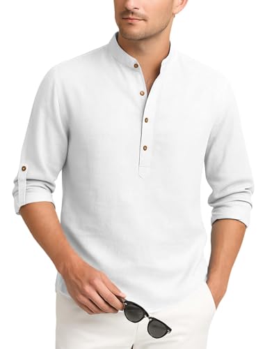 Image of Zombom Men's Cotton Blend Kurta Shirt with Full Sleeves Mandarin Collar Neck Solid Pattern for Men Regular Fit Ethnic Wear Casual Festive Top Modern Style | Cotton Shirt for Mens