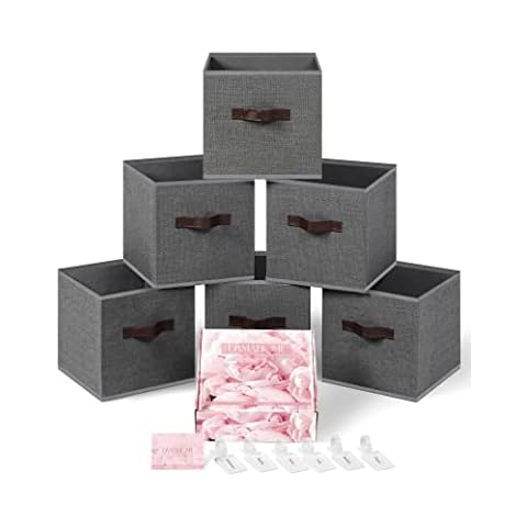 DAMAHOME Storage Bins Foldable Storage Cube with Handles Fabric Closet Boxes Cloth Organizer Shelf Baskets for Home Nursery Bedroom Dormitory Pantry and Office, 6 Pack Gray, 10.5"x10.5"x11" Cover