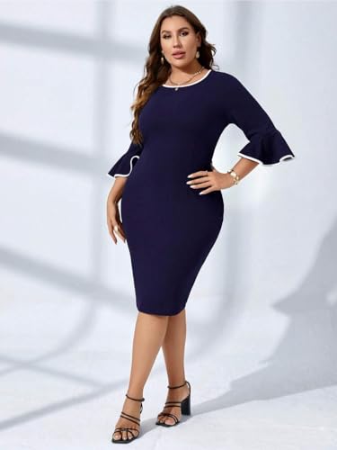 Image of KOTTY Women's Flowy Midi Round Neck Plus Size Dress