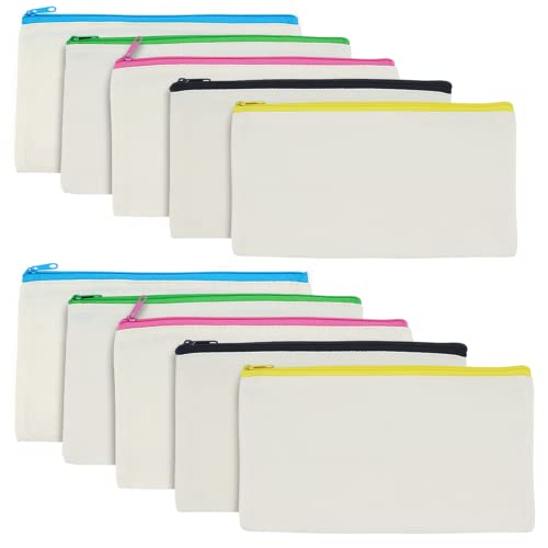 Pochette à glissière en Toile Vierge, Trousses de Maquillage en Toile, Trousse à Crayons en Toile Polyvalente Sacs à cosmétiques pour l'école d'artisanat de Voyage Cover