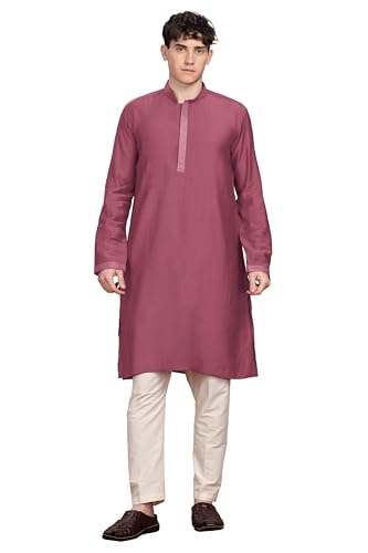 Kurta indien brodé homme BE ACTIVE en coton à coupe droite et manches longues