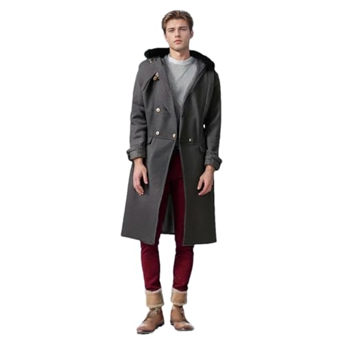 Manteau en laine homme hiver chaud veste mi-longue décontractée gris foncé taille XS
