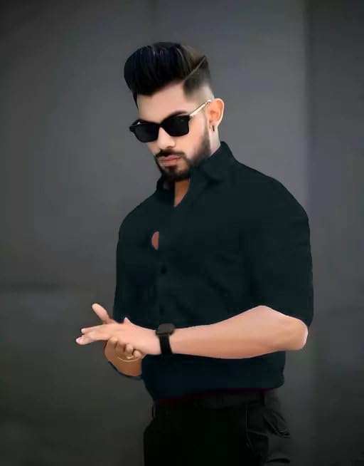 Image of Pinkmint Men's Solid Shirt | Soft Cotton Blend | Casual Shirt | Plain | Full Sleeve - Regular Fit (Available in Plus Size and Pack of 2)