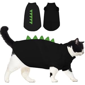 DENTRUN Sphynx Vêtements pour chat, costume de dinosaure mignon sans poils, chemises en coton respirant, vêtements pour chats uniquement, col rond, t-shirts quotidiens avec manches, vêtements de