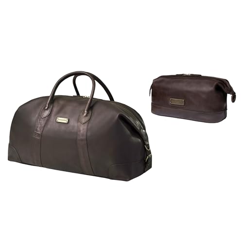 Sac de week-end en cuir David avec trousse de toilette cadeau mixte