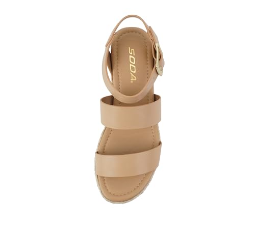 Image of Soda Bryce Espadrille Wedge Sandal with Open Toe Buckle and Ankle Strap