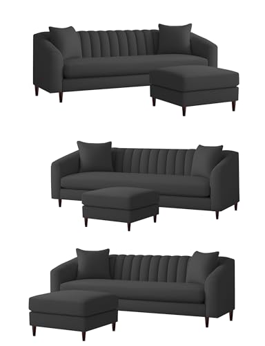 Image of Casaliving Doraldo 4 Seater L Shape Convertible Sofa Set for Living Room, 3 Seater & Ottoman Modular Sectional Couch for Small Space (Black Colour) Fabric