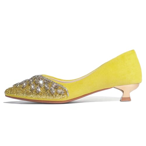 Women's Kitten Heels Low Heel Dress Shoes Closed Toe Pumps Rhinestone Pointed Toe Sparkly Back Bridal Wedding Party3