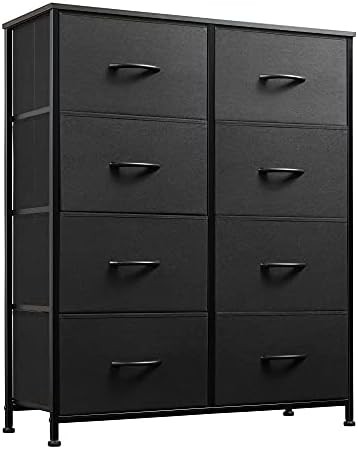 WLIVE Fabric Dresser for Bedroom, Tall Dresser with 8 Drawers, Storage Tower with Fabric Bins, Double Dresser, Chest of Drawers for Closet, Living Room, Hallway, Children's Room, Charcoal Black
