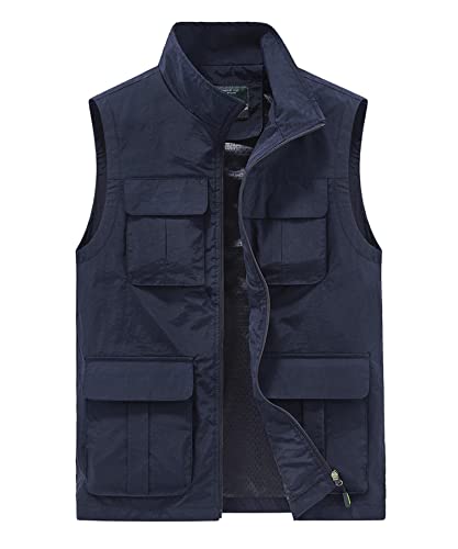 Yukirtiq Herren Anglerweste Outdoor Weste mit Vielen Taschen Fischerweste Schnelltrocknend Sommerweste Jagdweste Leicht Fotoweste Safariweste, Blau, M
