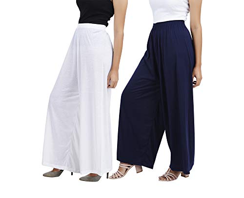 Image of Buy That Trendz Palazzo Pants for Women Cotton Rayon Elasticated Regular Fit Flared Wide Leg M to 6XL Pack of 2