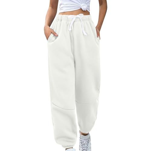 Pantalon de jogging pour femme beige S coupe longue et taille haute