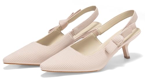 Women's Slingback Kitten Heels Closed Pointed Toe Bowknot Knitted Slip On Pumps Dress Shoes - Image 5