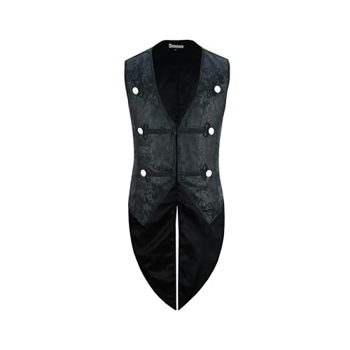 Men's Black Vest Waistcoat Tailcoat Black Brocade Damask Gothic Steampunk Victorian/Tail Coat