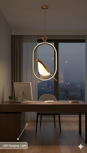 Image of Premium Modern LED Hanging Light - Decorative Golden Pendant Ceiling Lamp for Living Room, Bedroom, Dining Hall & Office | Stylish Bird Hanging Ceiling Light for Home Decor (Medium)