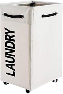 ALINK 86L Tall Collapsible Laundry Basket with 5-Wheels, Rolling Large Foldable Laundry Hamper Clothes Bag Stand with Storage Bin for Dirty Clothes Storage, Beige(XL)