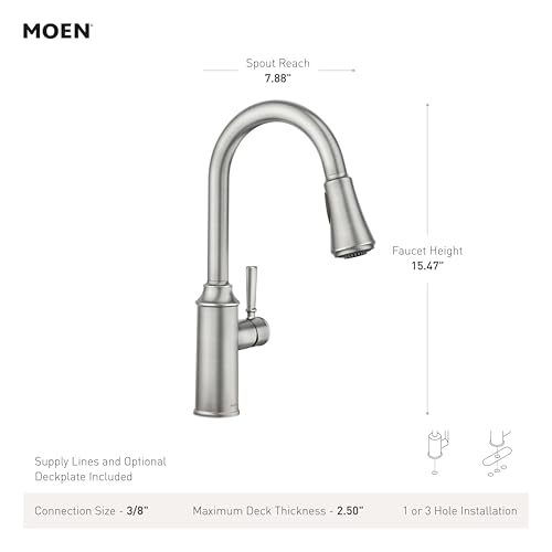 Moen 87801SRS Conneaut One-Handle Pulldown Kitchen Faucet with Reflex and Power Clean, Spot Resist Stainless