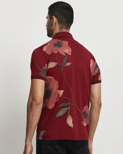 Image of MUFTI Maroon Floral Polo T Shirt