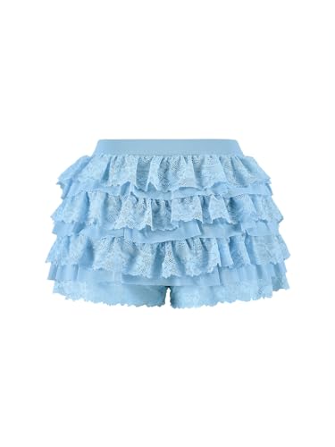 Image of Women Y2K Lace Multi-Layered Bloomers Lolita Ruffle Shorts Cute Mini Skirt | Tiered layers, elastic waist, pumpkin pants, for rave party /country concert /festival
