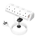 Desk Extension Lead with 4 USB Slots, BEVA 4 Way Surge Protected Plug Extension with PD20W USB C Charger, Individual Switches, Mountable Desktop Clamp Power Socket with 1.8M Cable-White