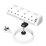 Desk Extension Lead with 4 USB Slots, BEVA 4 Way Surge Protected Plug Extension with PD20W USB C Charger, Individual Switches, Mountable Desktop Clamp Power Socket with 1.8M Cable-White - Image 1