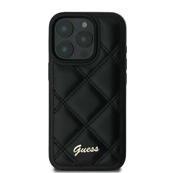CG Mobile Guess GUHCP16MPSQSQSK Coque Rigide pour iPhone 16 Plus 6,7" Noir avec Logo en métal matelassé