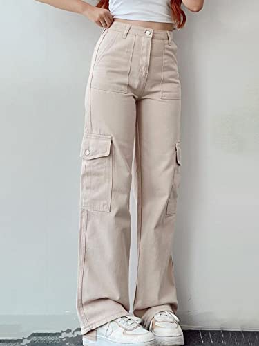 Womens High Waisted Cargo Pants with Flap Pocket Casual Trousers Y2K Fashion Streetwear2