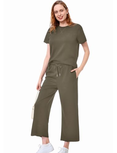 EYZH Womens 2 Piece Lounge Set - Summer Comfy Travel Outfits, Short Sleeve Wide Leg Vacation Sets Loungewear4