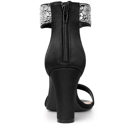 Allegra K Women's Rhinestone Open Toe Ankle Strap Diamond Heels Chunky Sparkly Heels Dress Sandals3