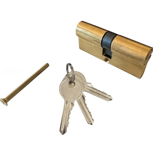 Serratura Cilindro di Sicurezza per Porte, 80mm, con 3 Chiavi, Lucchetto Cilindro Europeo Ottone Smerigliato,Euro Cilindro in Ottone (oro, 80)