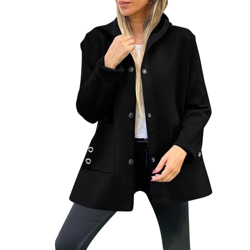 HGps8w Women's Wool Blend Hoodies Plus Size Winter Single Breasted Elegant Trench Pea Coat with Pockets