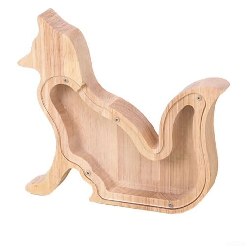 SPORTARC Tirelire en bois avec grain de bois transparent, forme d'animal mignon, parfaite pour économiser (renard)