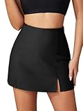 jupe short zara cuir  seiveini Jupe Short Femme Court Élégante Skort Mini Jupes A-Ligne avec Fente Taille Haute A Noir S