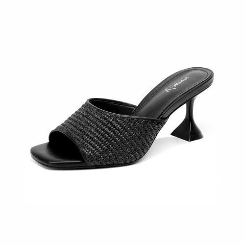 Image of vivianly Womens Square Open Heels Sandals Slip on Heeled Slides Mules for Party Daily Wear