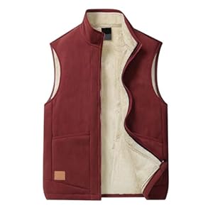 ORANDESIGNE Veste Polaire sans Manches Homme Blouson Gilet Polaire Zippé Chaud Sport Manteaux sans Manche Hiver pour Ski D Rouge L