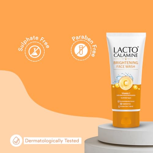 Image of Lacto Calamine Vitamin C Face Wash | Pack of 1 x 100ml | Aloe Vera & Niacinamide Face Wash for Glowing Skin | Facewash that Exfoliates Skin & Reduces Pigmentation | No Parabens, No Sulphates