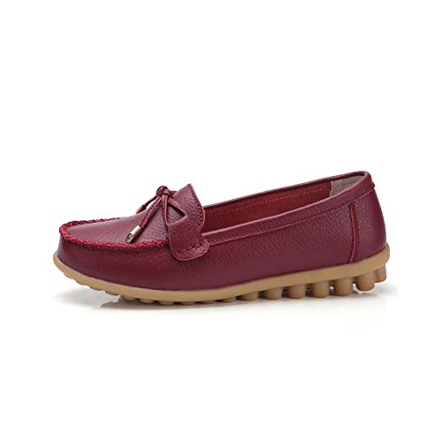 Image of Momuk Women's Penny Loafers Leather Driving Moccasins Slip On Boat Shoes Fashion Comfort Flats