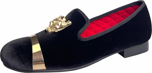 Justar Men's Velvet Penny Loafers Slip-on Dress Shoes with Gold Buckle Wedding Party Prom Shoes2