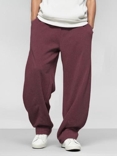 Image of Men's Baggy Sweatpants with Elastic Drawstring Waist, Breathable Wide-Leg Casual Loose Cotton Joggers Deep Pockets