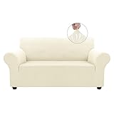 Asnomy Sofa Covers for 2 Cushion Couch Stretch loveseat Covers Slipcovers, Pet Protector Furniture Covers for Dogs Cats Spandex Jacquard Fabric Small Checks （Medium，Off-White）