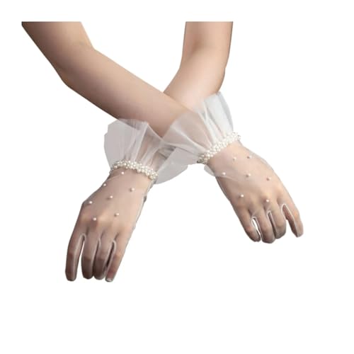 Guantes de boda con cuentas refinadas y tul blanco de alta costura