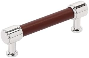 Signature Hardware 954066-334 Lazzara 3-3/4 Inch Center to Center Brown Leather Bar Cabinet Pull - Polished Chrome