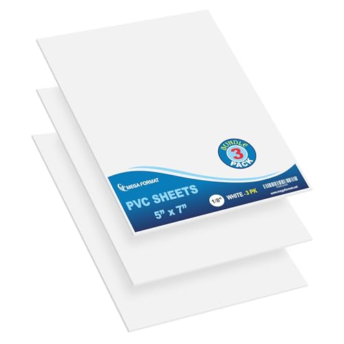 Image of Mega Format Expanded PVC Plastic Sheets - 5 inch X 7 inch Rigid White Sheet for Crafts, Signage, & Displays - Sintra, Celtec PVC Board - Waterproof for Outdoors Use - 1 /8 inch 3mm Thick - 3-Pk-White