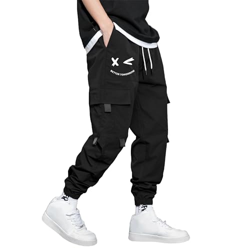 Loose Fit Men's Patterned Bib Pants Casual Drawstring Multi-Pocket High Waisted Pants