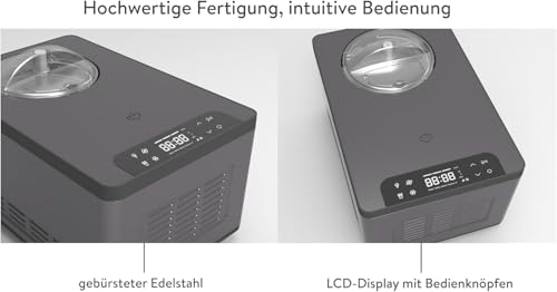 SPRINGLANE Eismaschine & Joghurtbereiter Elisa 2,0 L mit selbstkühlendem Kompressor 220 W, aus Edelstahl mit Kühl- und Heizfunktion, inkl. Rezeptheft (Elisa Anthrazit + 4 Eisbehälter Mini Mint) – Bild 6