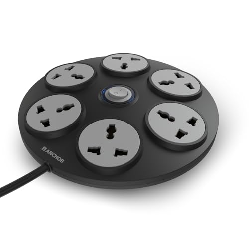 Image of Anchor by Panasonic 6 Universal Socket Extension Board, 6A Spike Guard with 2-Meter Heavy Duty Cord for Home and Office Usage, 6 Way Power Strip with LED Indicator, Matt Finish