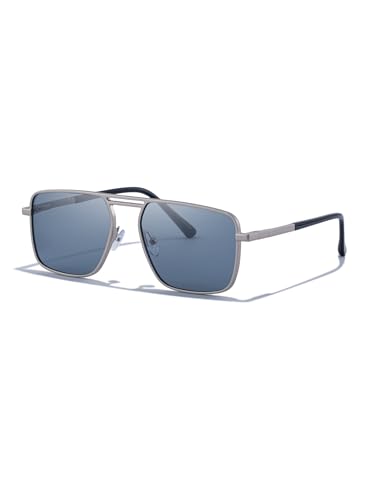KAJILA Vintage Sunglasses Square Cool Metal Frame Shades for Men Sliver Lens(98280)